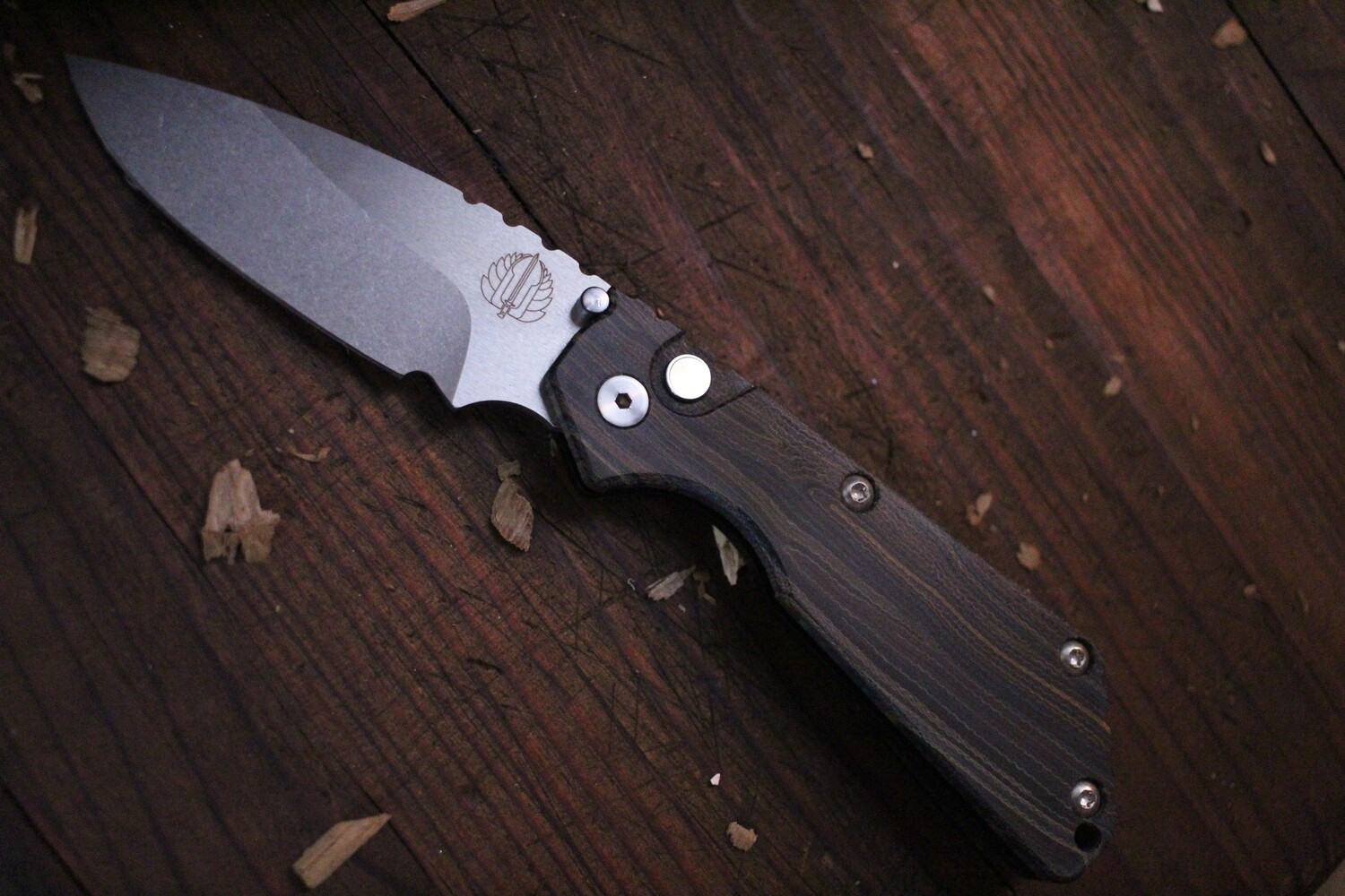 Pro-Tech Strider SNG 3.5&quot; Automatic Knife / Unique Micarta / Stonewashed 154CM / Mother of Pearl Button