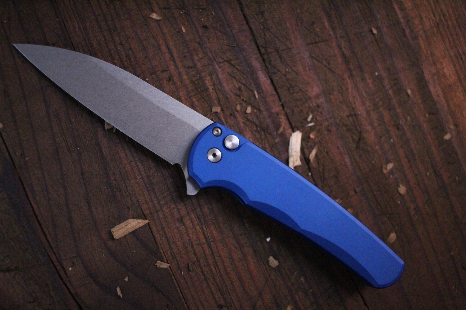 Pro-Tech Malibu 3.30&quot; Manual Wharncliffe Flipper Knife / Blue Aluminum / Stonewash CPM-20CV