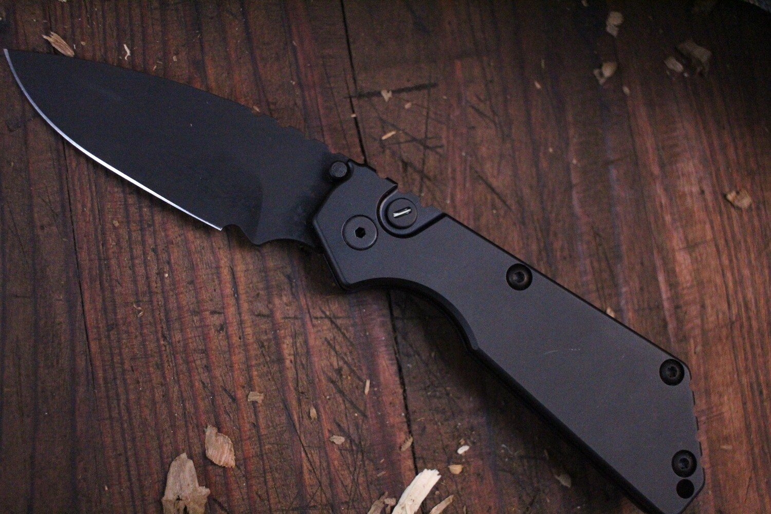 Pro-Tech Strider SNG 3.5&quot; Automatic Knife / Black Aluminum / Black Sterile Blade / Tritium Button