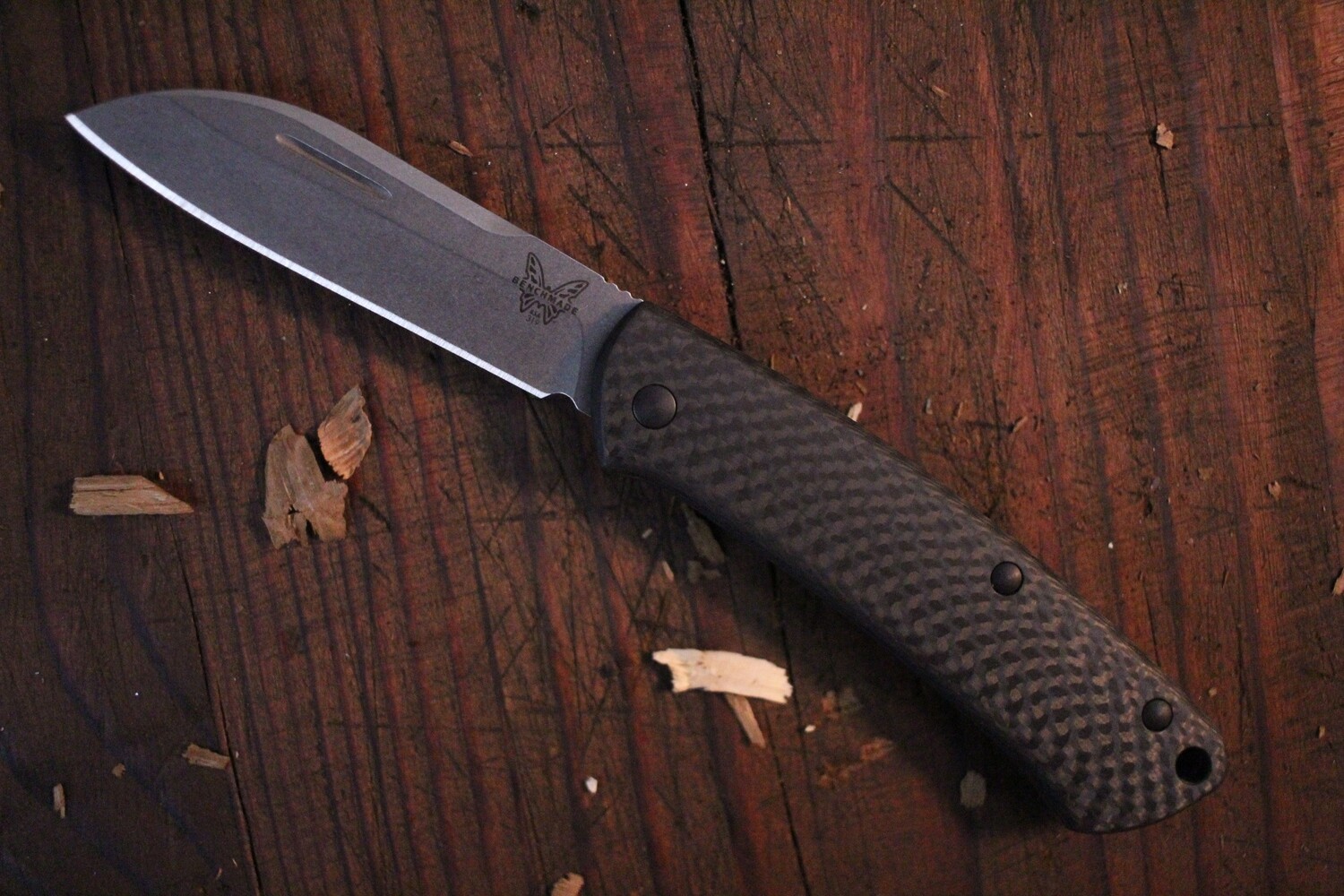 Benchmade Prototype  Proper 2.8&quot; Sheepsfoot Slip Joint Knife / Carbon Fiber / Stonewashed S90V
