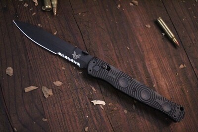 Benchmade SOCP 4.47” AXIS Lock Knife / Black Serrated / CF-Elite / D2 / Glass Breaker ( Prototype )