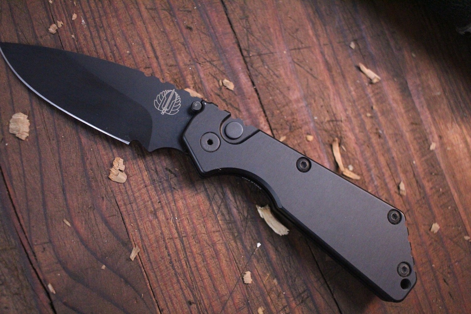 Strider + Pro-Tech SnG 3.5&quot; Automatic Knife / Solid Black Aluminum / Black ( Pre Owned )