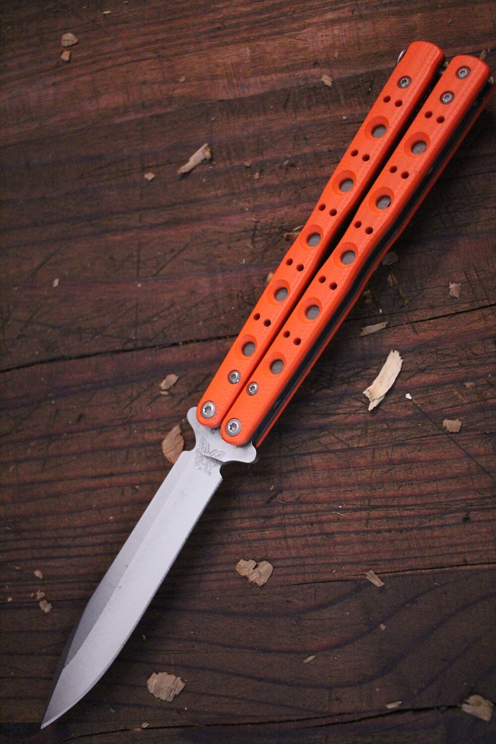 Benchmade Morpho 4.25&quot; Balisong Butterfly Knife / Satin / Orange G10 Handle (Pre-Owned) 
