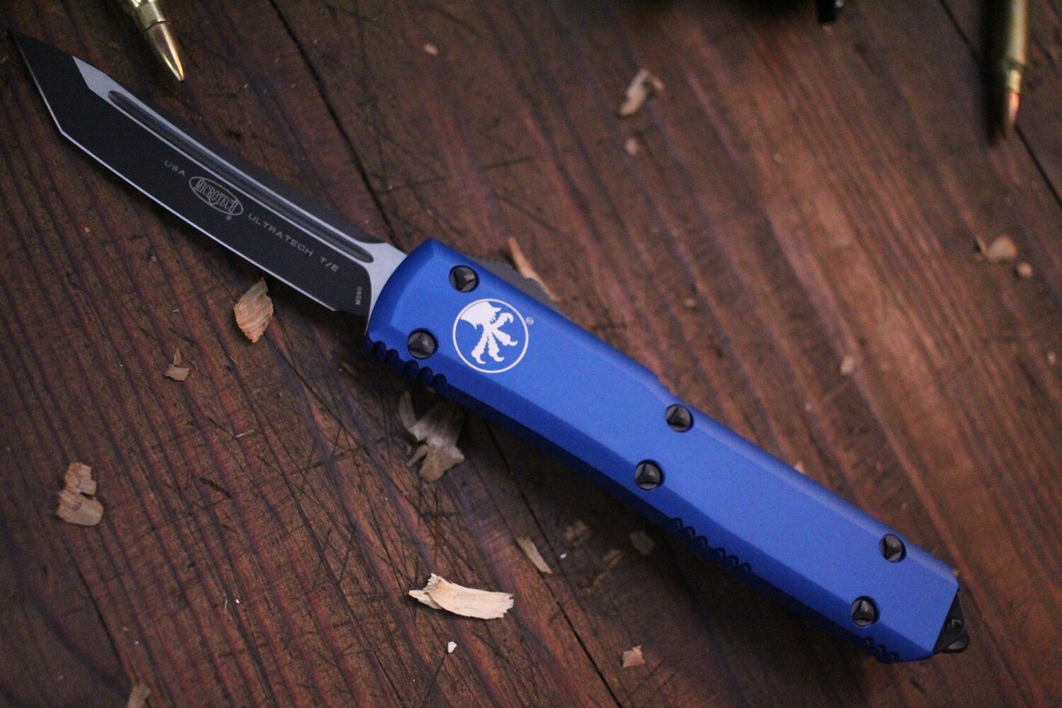 Microtech Ultratech Tanto T/E 3.4&quot; OTF Automatic Knife, Blue / Black