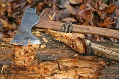 Council Tool - Wood-Craft Camp Carver Single Bit Axe, 16" Curved Hickory Handle (1.7lb) / Leather Mask
