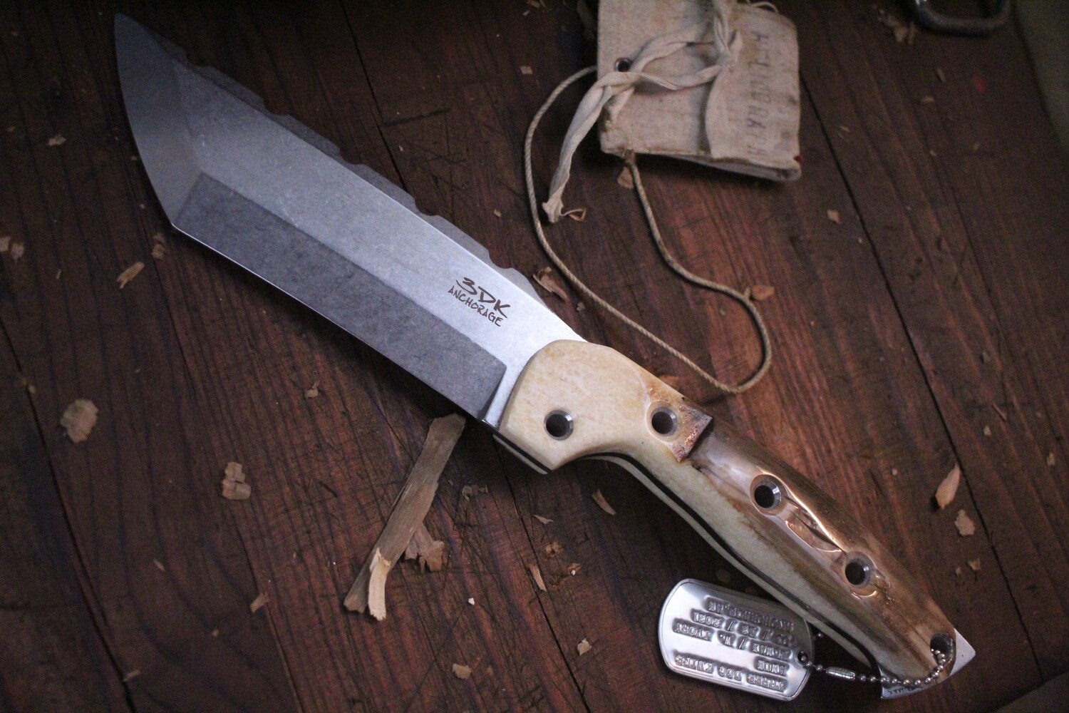 3DK Amuk 6&quot; Fixed Tanto Point, Elmax Blade / Walrus Ivory