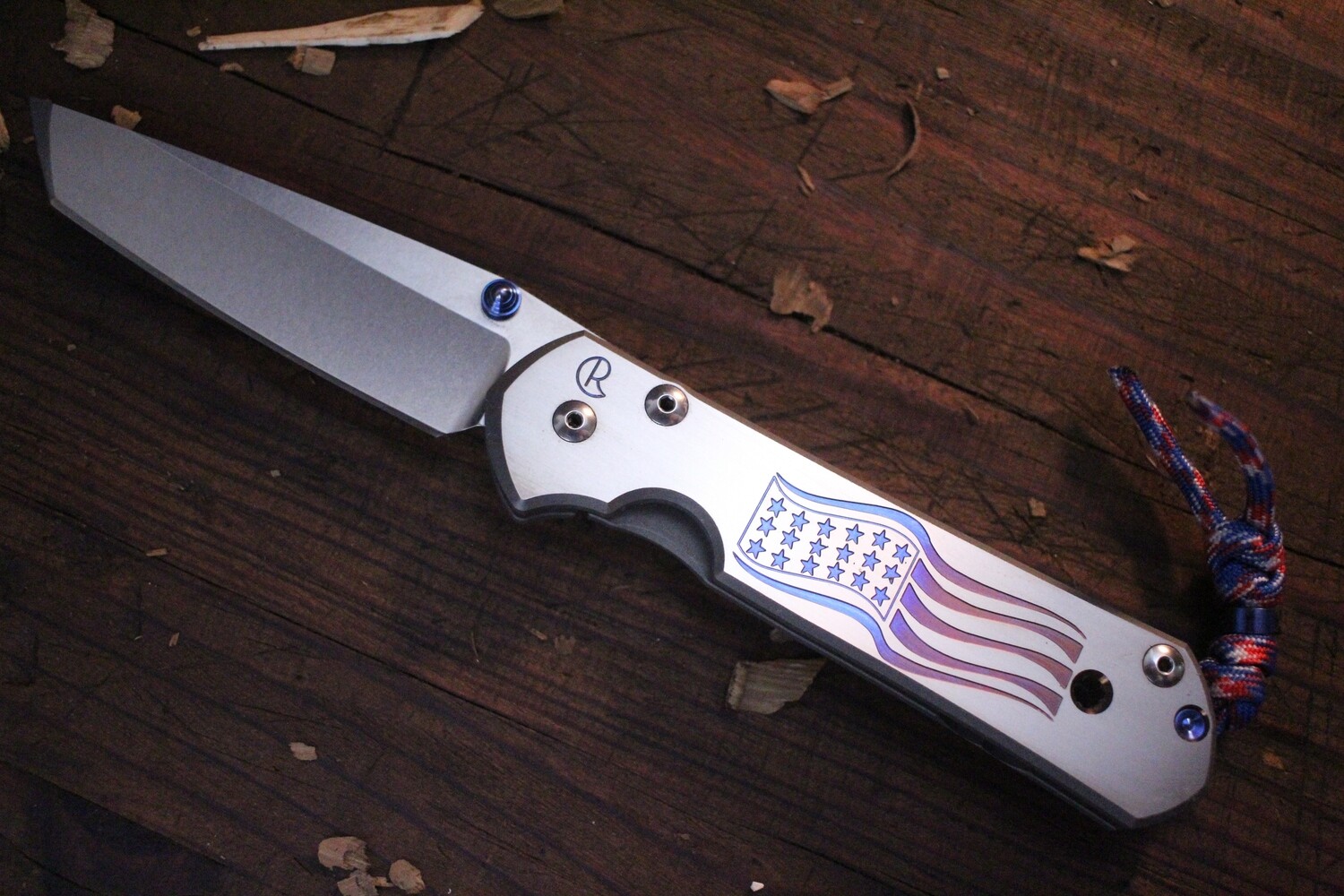 Chris Reeve Custom Large Sebenza 21 3.625&quot; Knife / American Flag Graphic / Polished S35VN / Tanto ( Pre Owned )