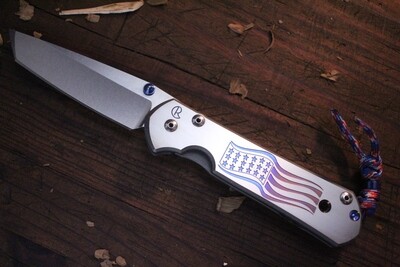 Chris Reeve Custom Large Sebenza 21 3.625&quot; Knife / American Flag Graphic / Polished S35VN / Tanto ( Pre Owned )