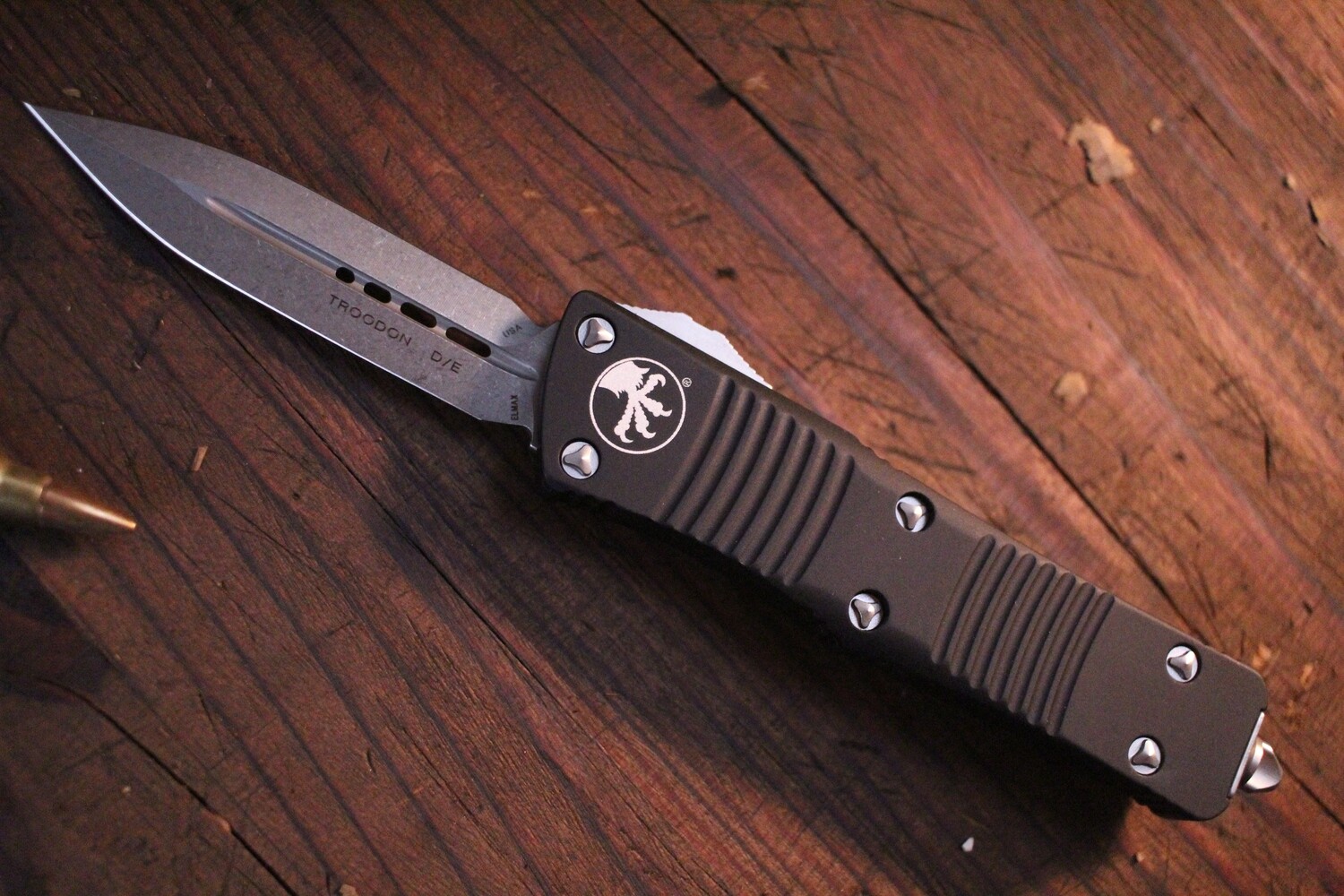 Microtech Troodon D/E 3&quot; OTF Automatic / Black Aluminum / Stonewash