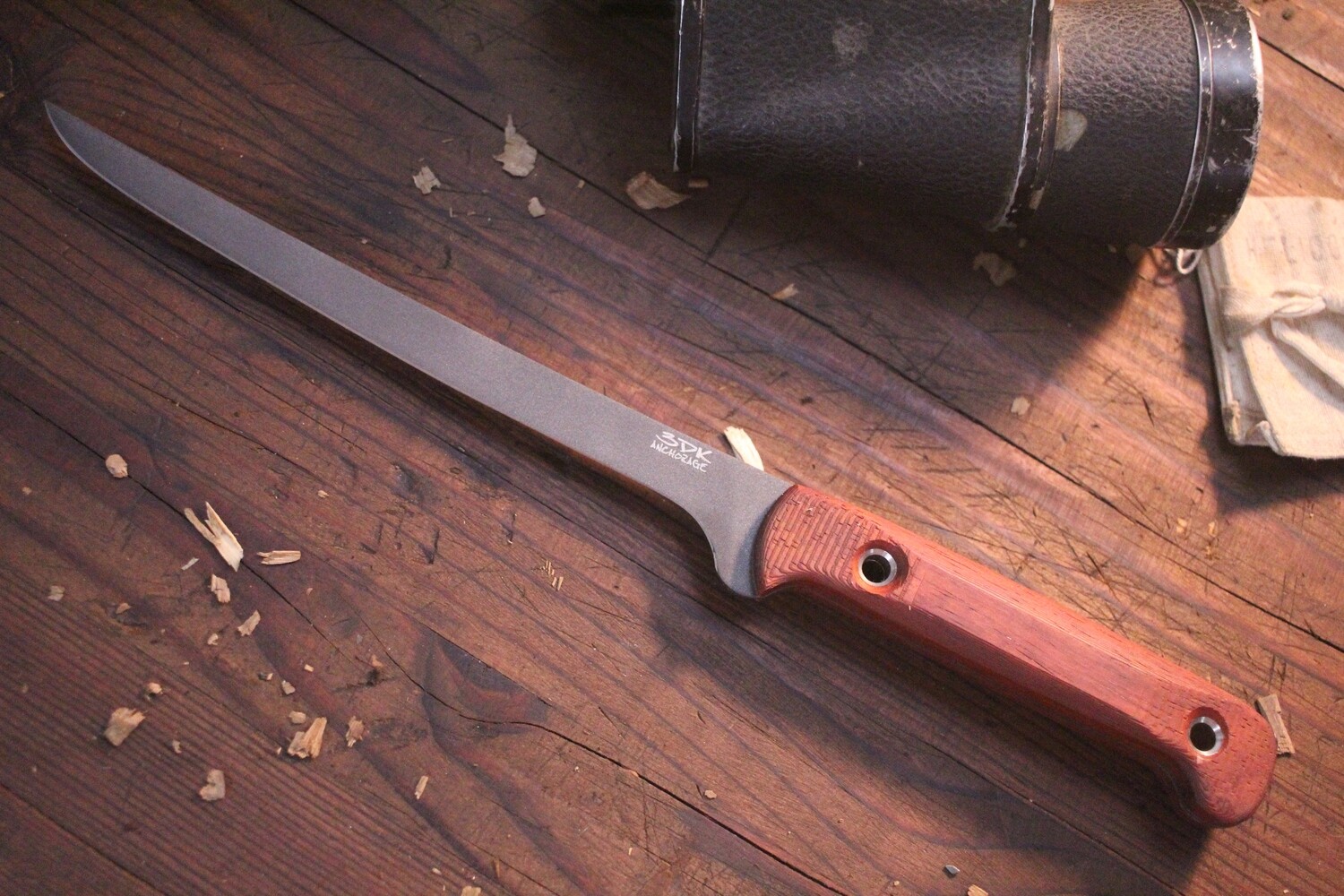 3DK Fisher 8&quot; Fillet Knife, Padauk Wood / Cobalt Cerakote
