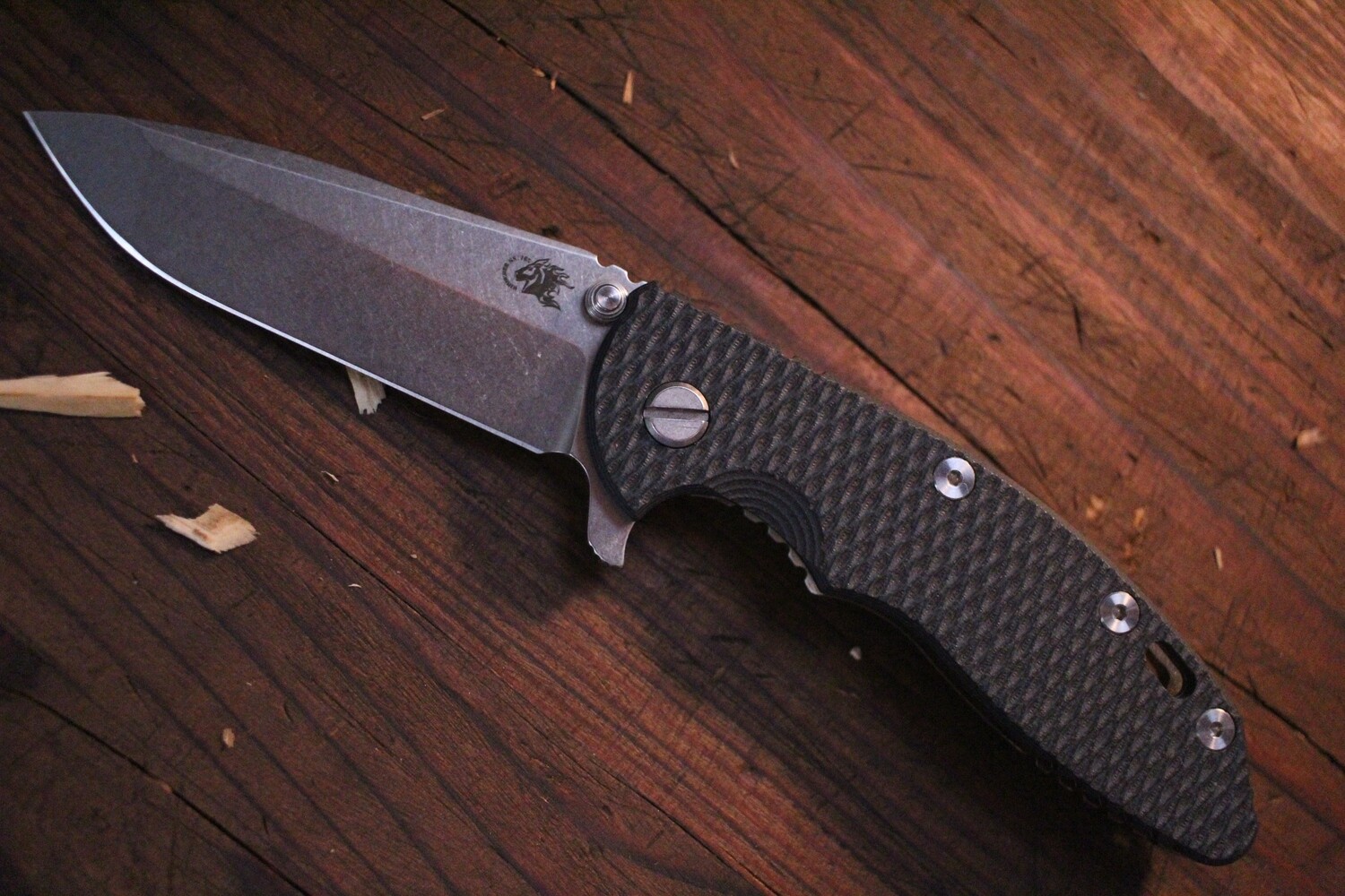 Hinderer Knives XM-18 3.5&quot; No Choil Spanto Frame Lock Knife / Bronze Titanium &amp; Dark Blue G10 / Stonewash M390 ( Pre Owned )