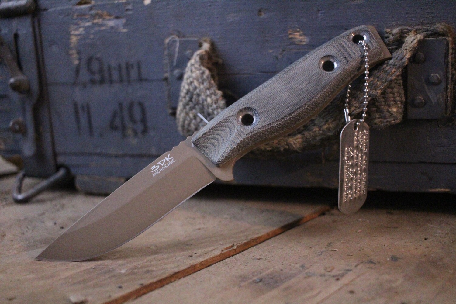 3DK MAK 4&quot; Fixed Drop Point, Desert Tan Cerakote Elmax Blade / Black Micarta handle