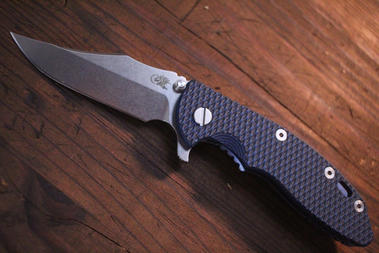 Hinderer XM-18 3.5&quot; Frame Lock Knife / G10 &amp; Blue TItanium / Stonewash 20CV / Bowie ( Pre Owned )