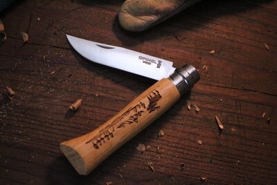 Opinel Knives No. 8 3.25" Knife, Beechwood / Satin Stainless Steel / Trout 