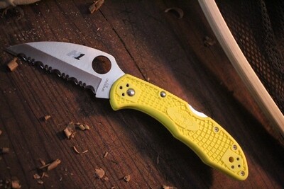 Spyderco Salt 2  3" Folding Knife, Wharncliffe Serrated H1 / Yellow FRN Handles
