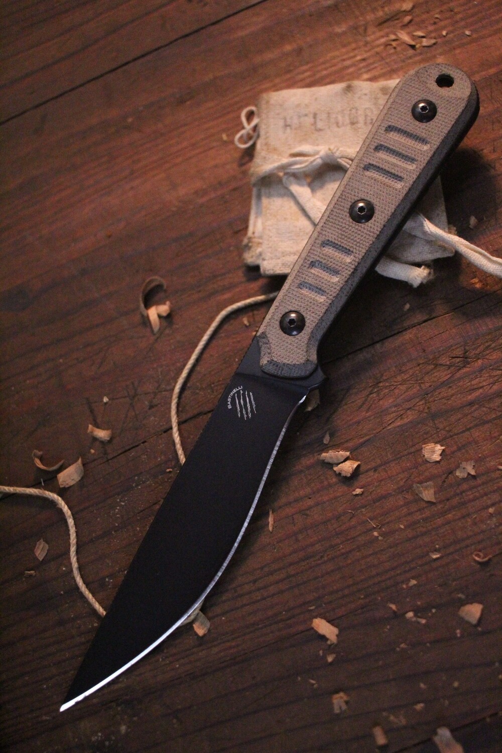 Bastinelli Creations Silence Slim 4.75&quot;  Fixed Blade Knife / Gray Micarta / Black