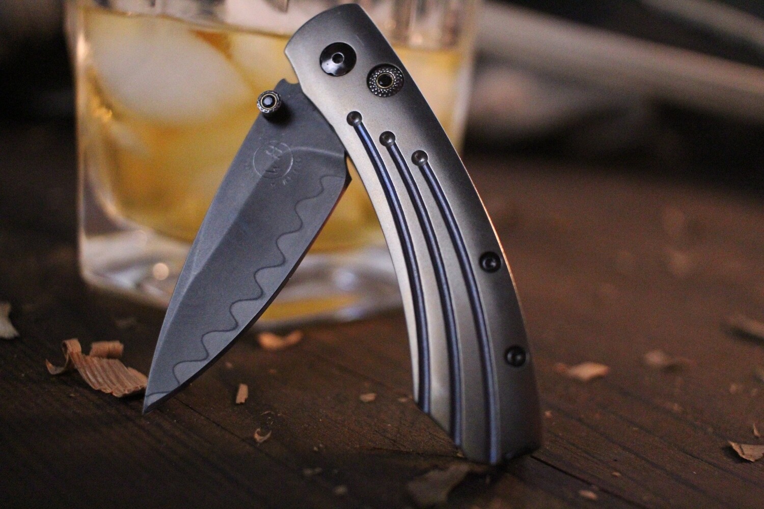 William Henry Studio Kestrel Singe B09 2.06&quot; Button Lock Folder / Titanium &amp; Blue Sapphires /  Black ZDP-189