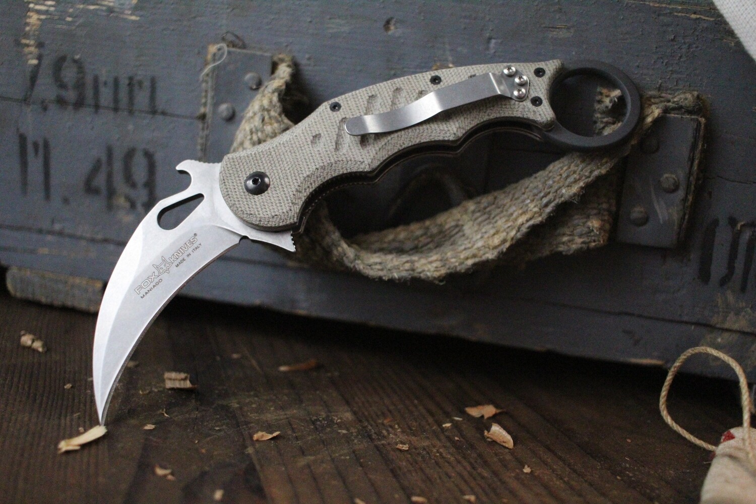 Fox Knives Karambit 3.1&quot; Folding Knife / Green Micarta / Stonewash