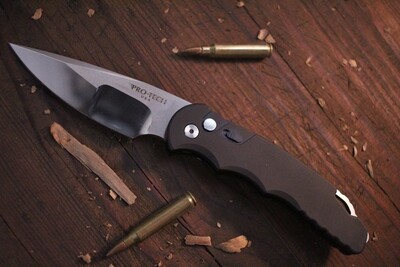 Pro-Tech TR-4.50 4" Automatic Knife / Black / Mirror Compound Grind / Mother of Pearl Button