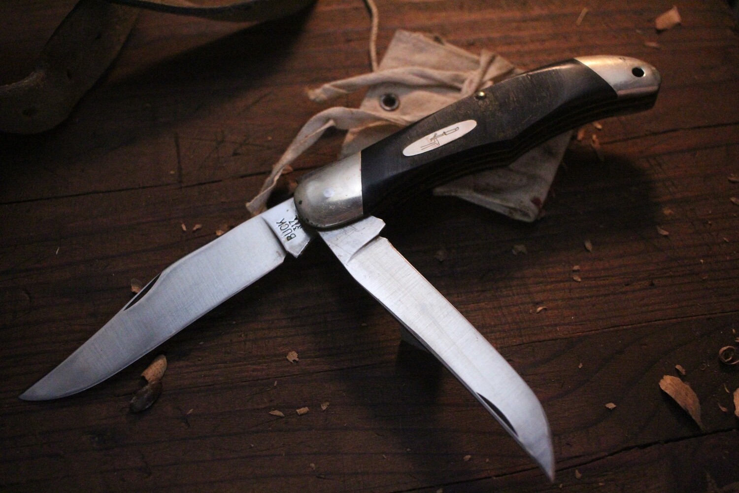 Buck Vintage 317 Trailblazer 4.25&quot; Slip Joint Folder / Black Sawcut Delrin/ Satin ( Pre Owned )