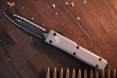 Microtech Ultratech 3.4&quot;  D/E OTF Automatic Knife / Black / Titanium Grey / Fully Serrated