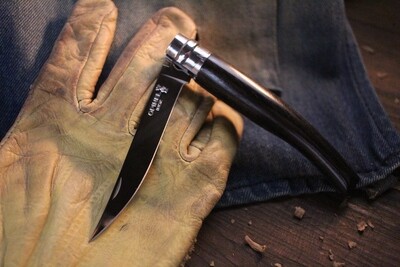 Opinel Knives No 10 Slim 4" Stainless Steel Folding Knife / Ebony Wood / Polished ( Discontinued )