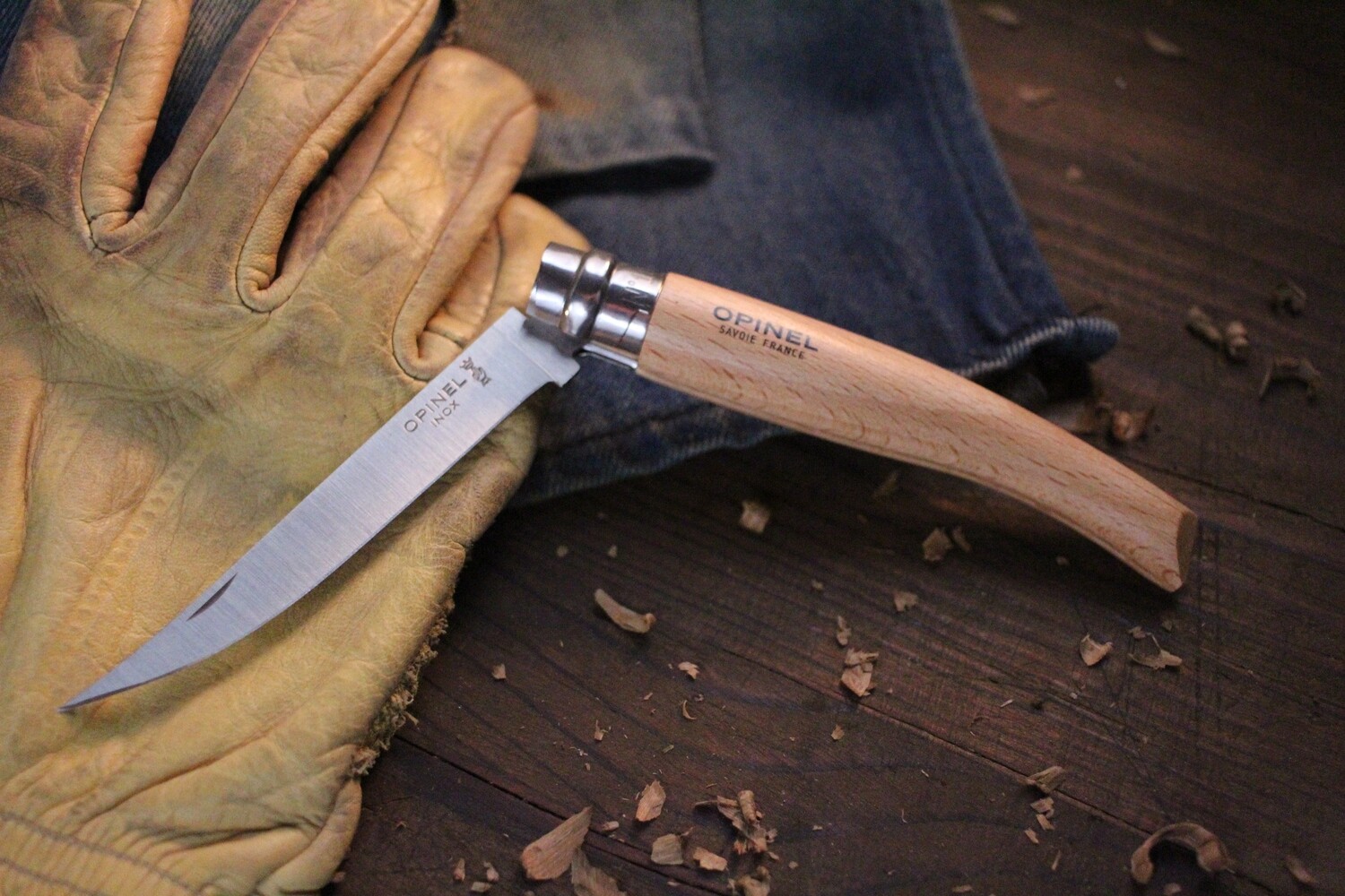 Opinel Knives No. 10 Slim 3.92&quot;  Folding Knife,  Beechwood / Stainless Steel