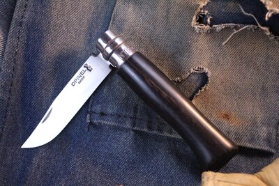 Opinel Knives No. 8 3.25" Knife, Ebony / Mirror Polish Stainless