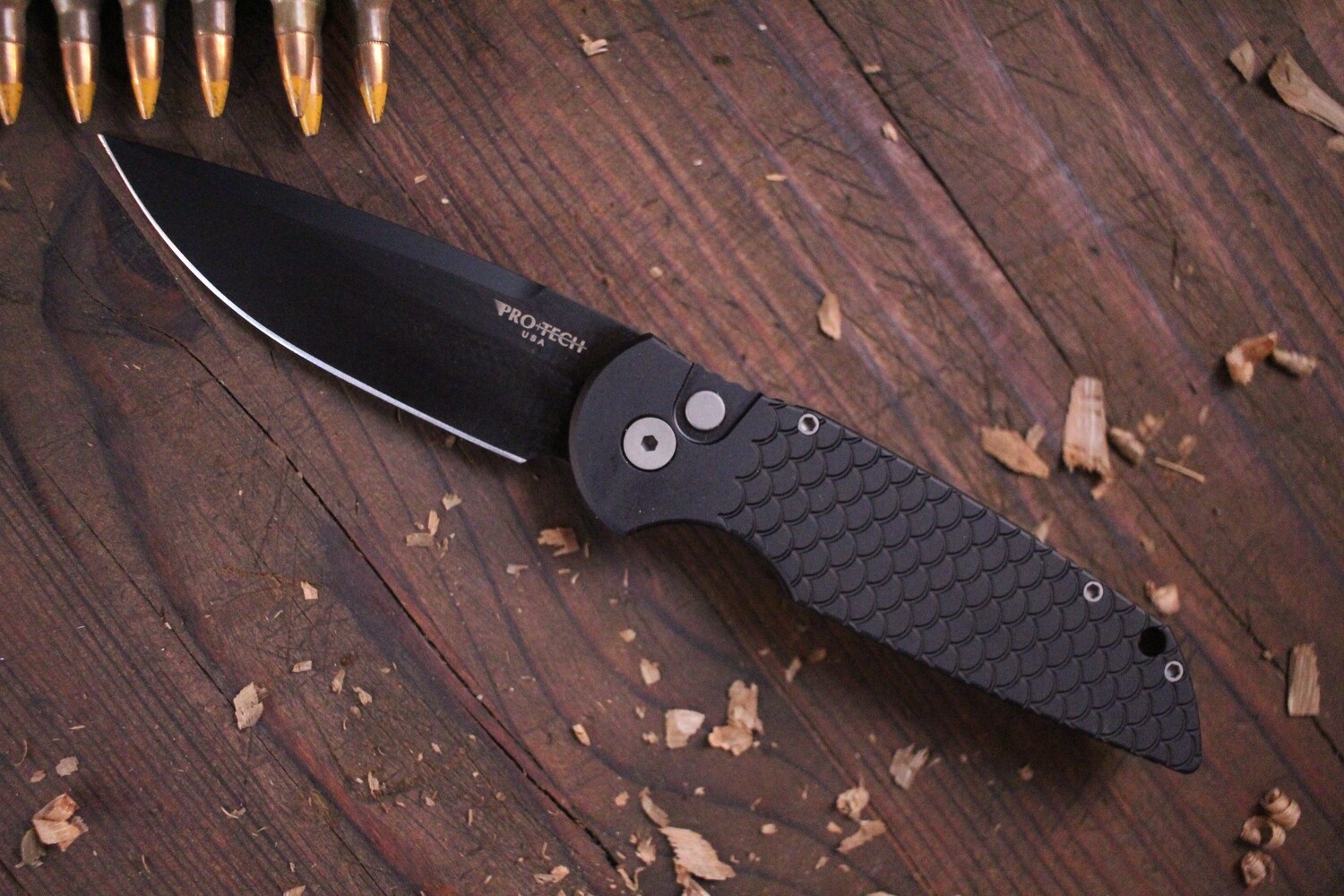 Pro-Tech TR-3 X1 D2 3.5&quot; Automatic Knife / Black Fish Scale / Black / Black D2
