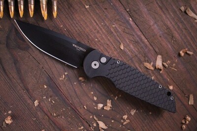 Pro Tech TR-3 X1 D2 3.5" Automatic Knife / Black Fish Scale / Black / Black D2