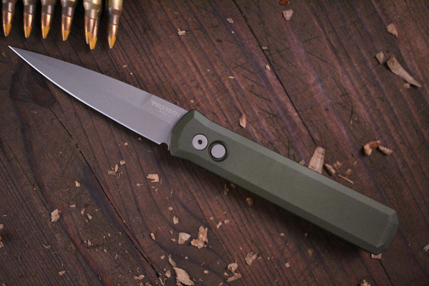 Pro-Tech Godfather 4&quot; Automatic Knife / Green Handle / Bead Blasted 154CM