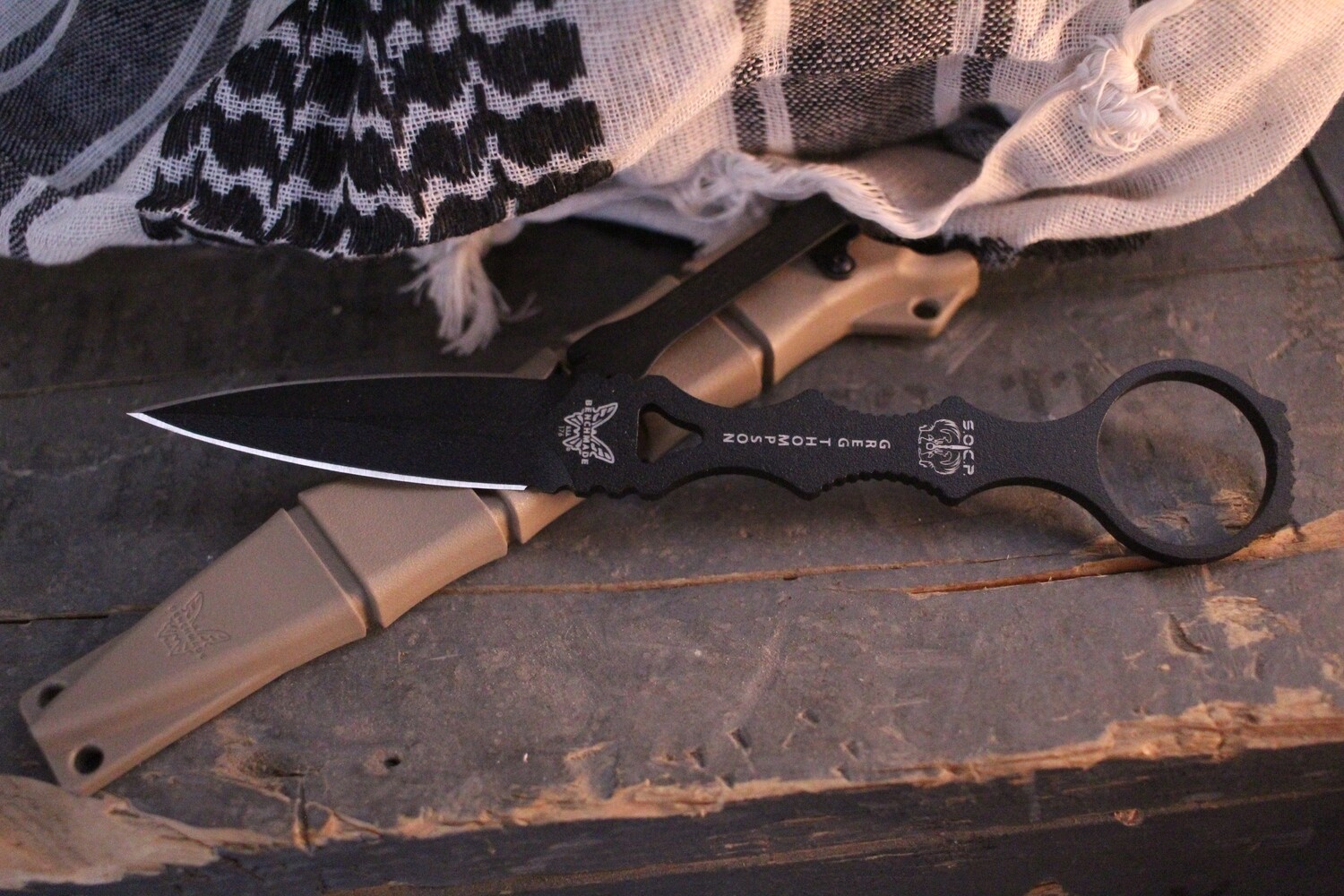 Benchmade SOCP 3.22&quot; Dagger Fixed Blade Knife / Black / Sand Sheath