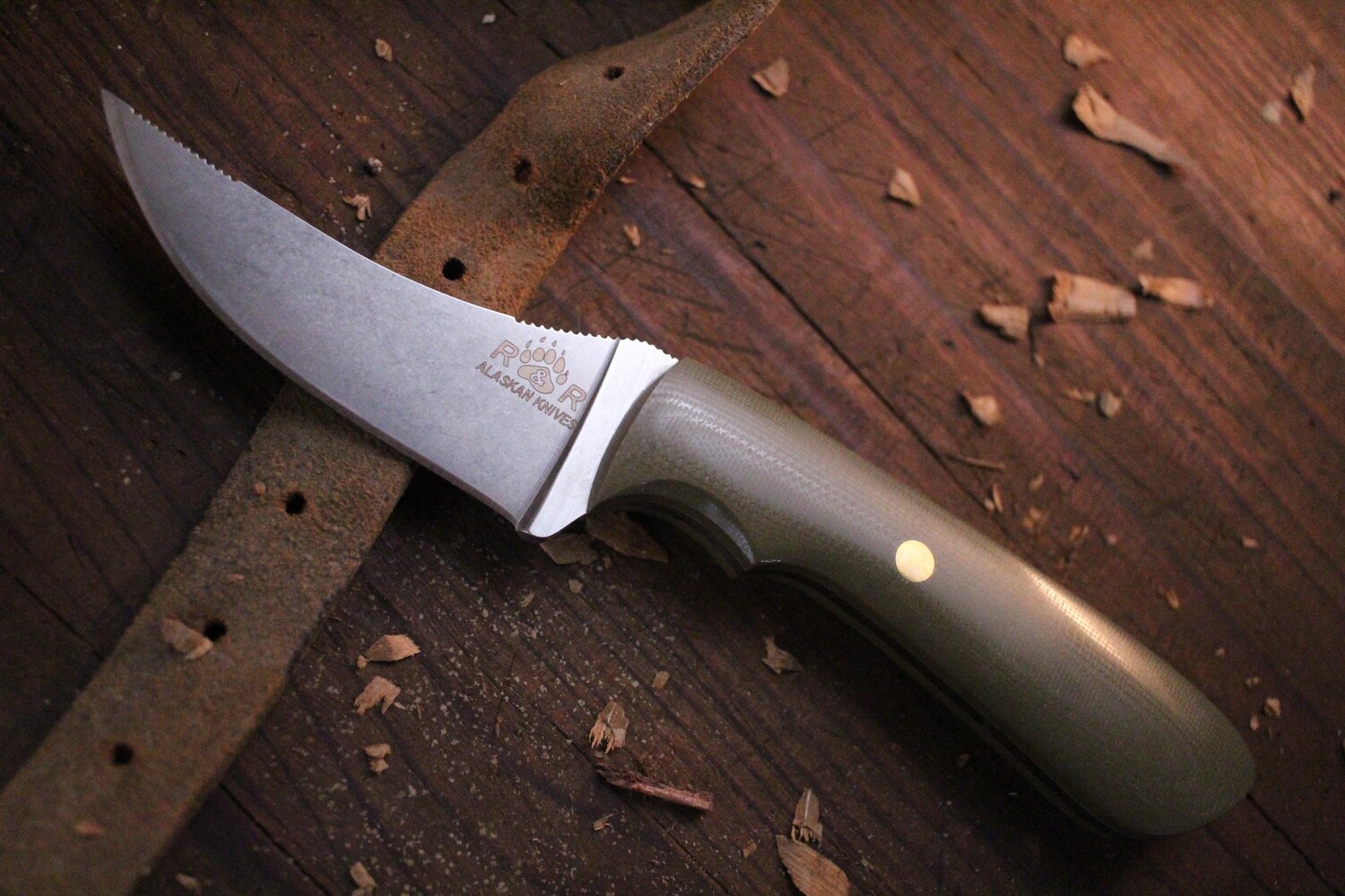 R&R Alaska Trailing Point 3.5" Fixed Blade Knife, OD Green G-10 / Satin CPM-S30V 