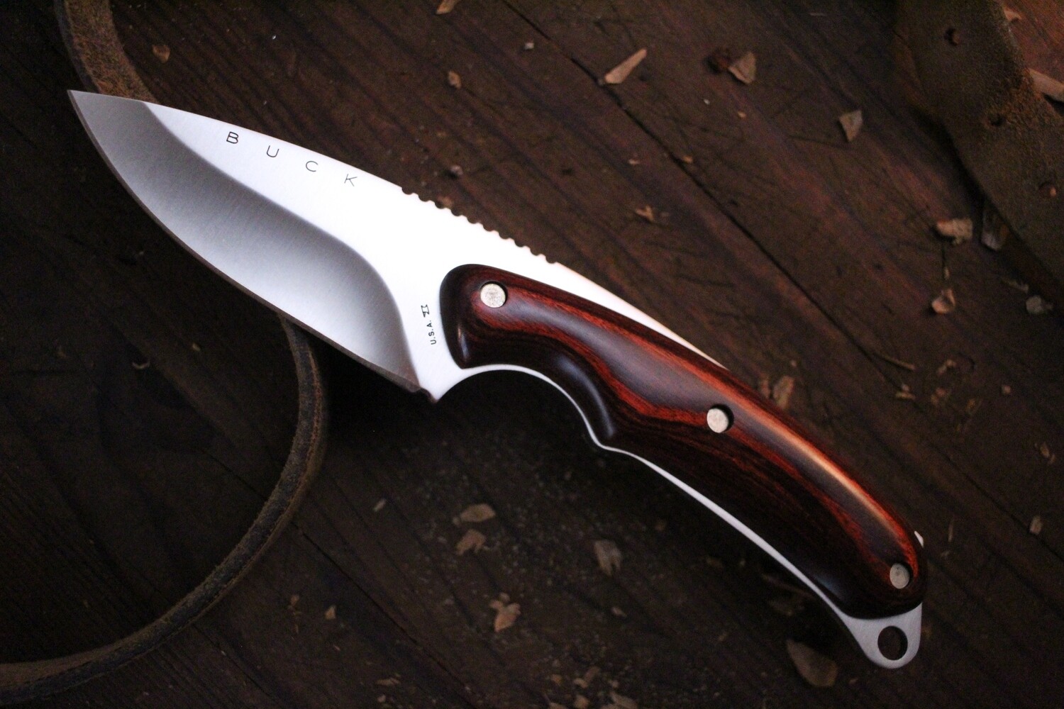 Buck Alpha Hunter 3.75&quot; Fixed Blade Knife / Wood / Satin ATS-34 ( Pre Owned )