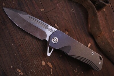 Medford Knife and Tool (MKT) Proxima 3.875" Frame Lock Flipper Knife, Faded Anodized Titanium / Stonewash ( Pre Owned )