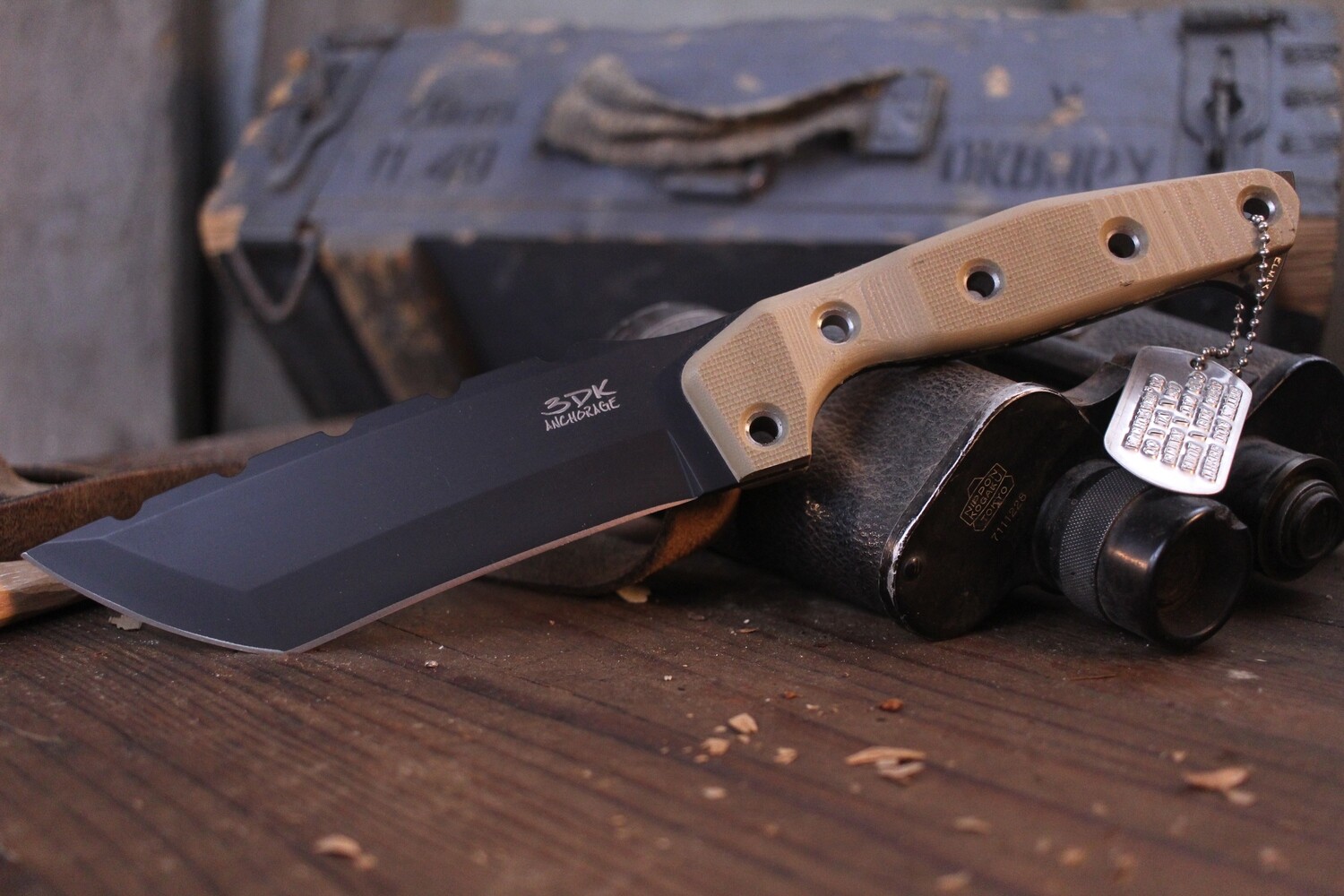 3DK Amuk 6&quot; Fixed Tanto Point, Black Cerakote Elmax Blade / Desert Tan G10 Handle