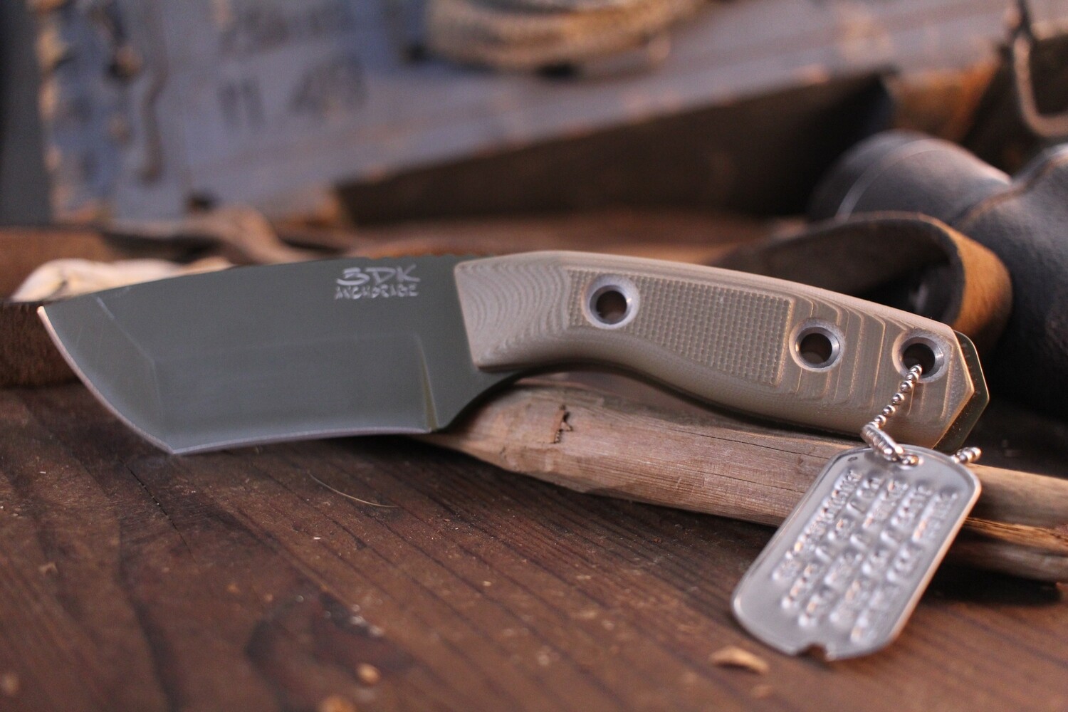 3DK Riot 3.7&quot; Fixed Tanto Point, OD Green Cerakote K110 Blade / Desert Tan G10 handle