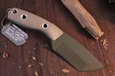3DK Riot 3.7" Fixed Tanto Point, OD Green Cerakote K110 Blade / Desert Tan G10 handle