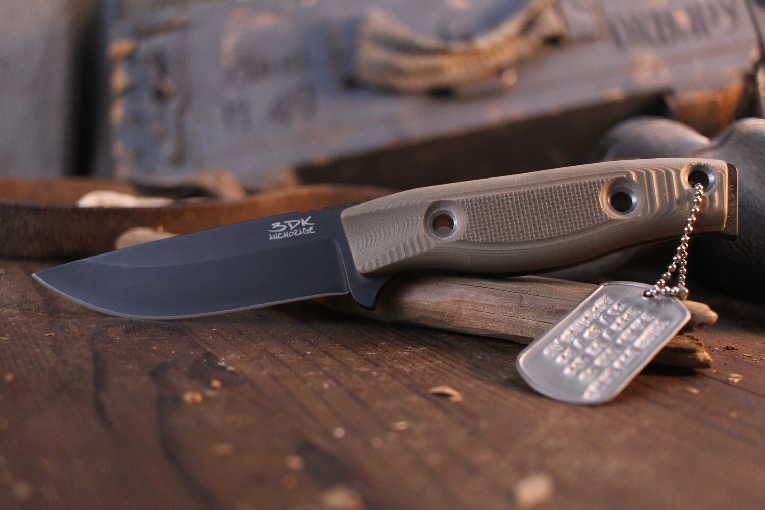 3DK MAK 4&quot; Fixed Drop Point, Black Cerakote M390 Blade / Desert Tan G10 Handle
