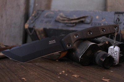 3DK Amuk 6&quot; Fixed Tanto Point, Black Cerakote Elmax Blade / Black G10 Handle