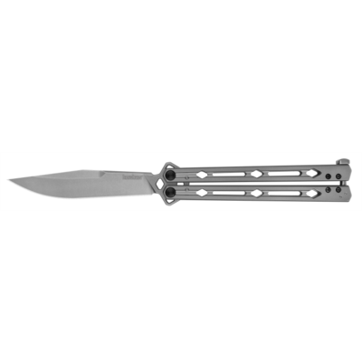 Kershaw Lucha 4.5&quot; Balisong / Blue Stainless Handles / Black Washed Sandvik