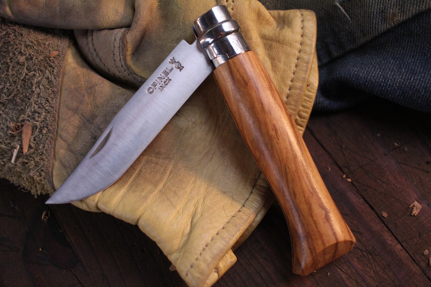 Opinel Knives No. 8 3.35&quot; Knife, Olive Wood / Satin Stainless