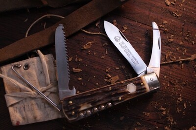 Puma Classic Universal Jagdmesser 4.5&quot; Overall Hunting Knife, Stag Horn / Polished Solingen Steel / Nickel Bolster(Pre Owned)