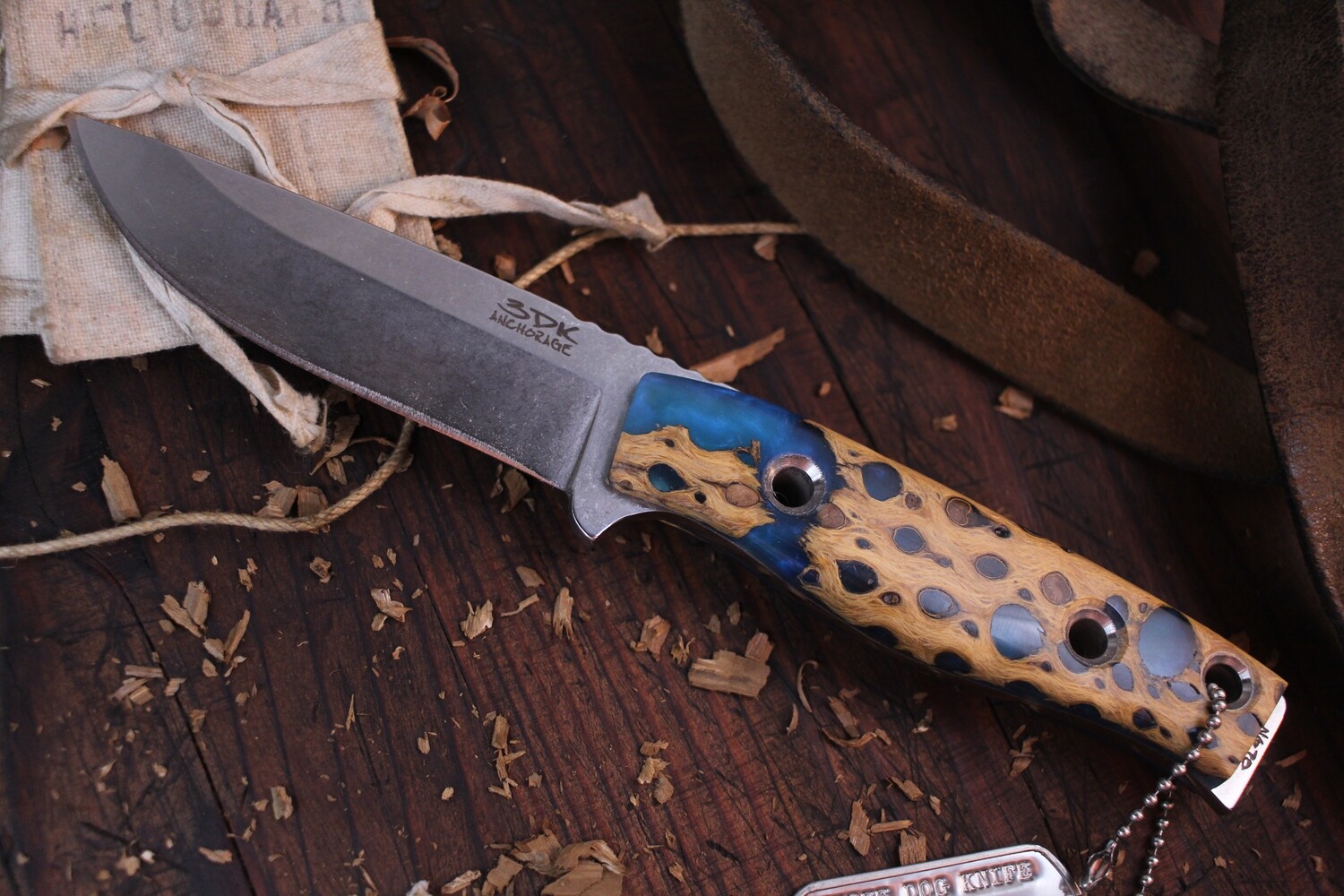 3DK MAK 4&quot; Fixed Drop Point, N690 Blade / Cactus &amp; Resin Handle