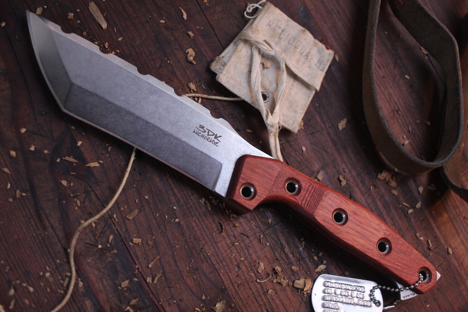 3DK Amuk 6&quot; Fixed Tanto Point, Elmax Blade / Blood Wood