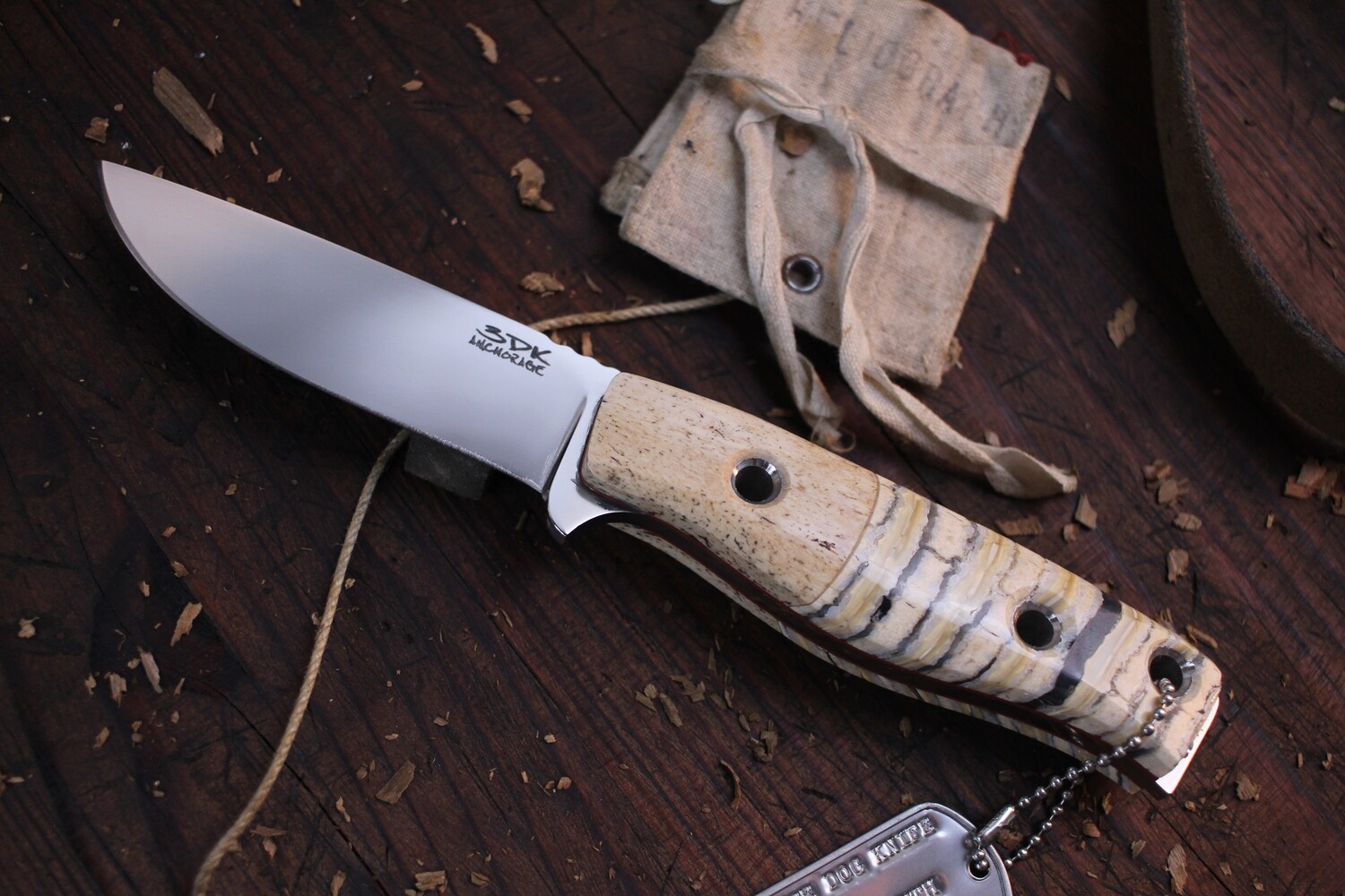 3DK Custom MAK 4&quot; Fixed Drop Point, N690 Blade / Mammoth Tooth Handle &amp; Walrus Jawbone Bolster