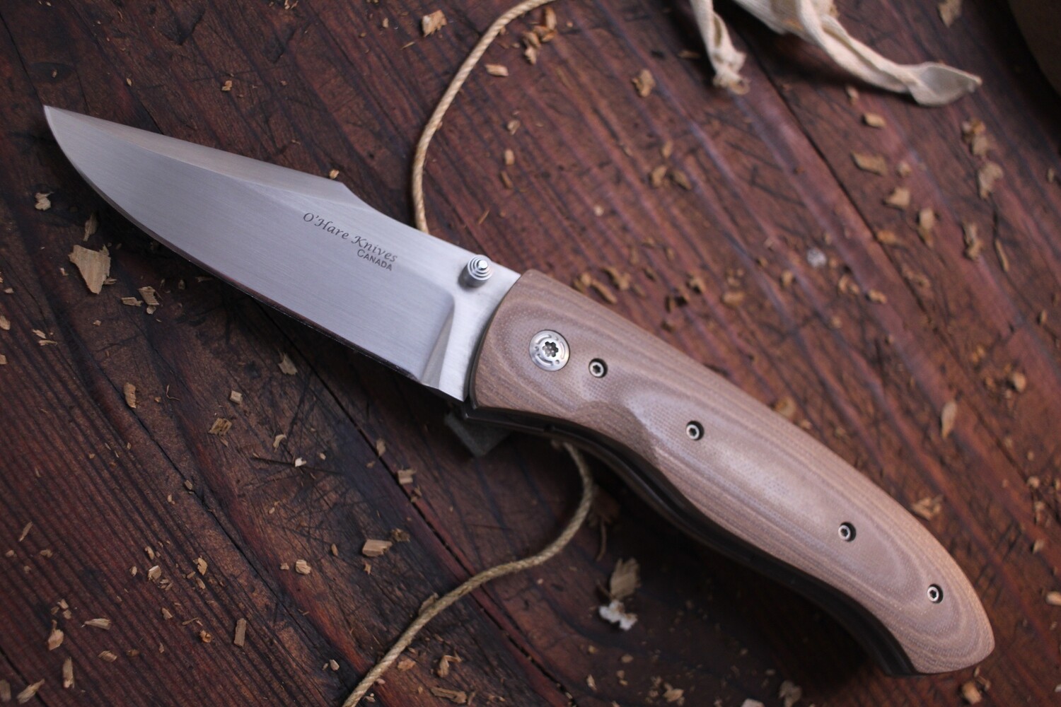 O&#39;Hare Knives F2K 3.5&quot;  Folder / Tan Micarta /Satin CPM-154 ( Pre Owned )