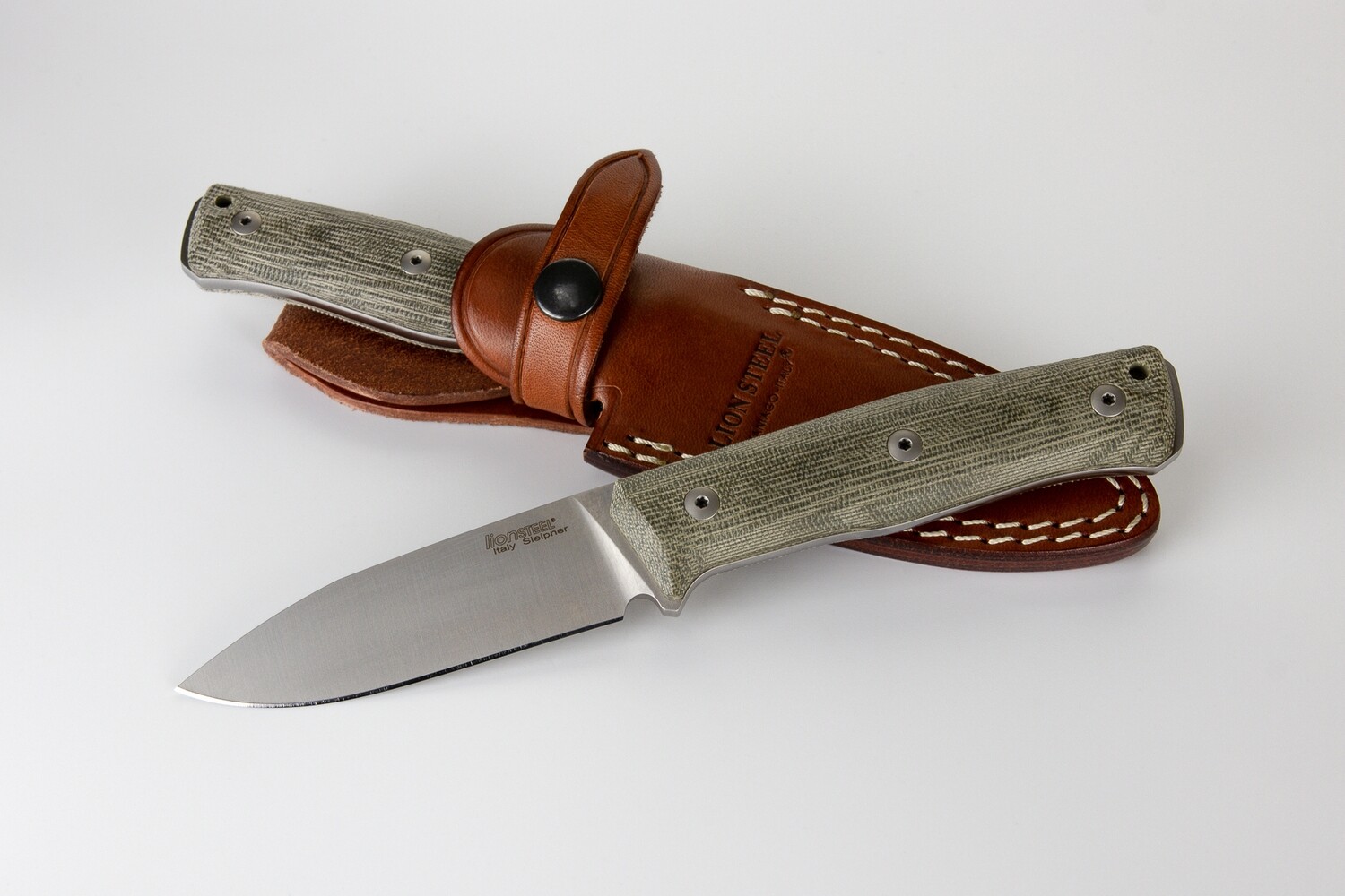 LionSTEEL B35 3&quot; Fixed Blade Knife / Green Canvas Micarta / Satin Sleipner Steel