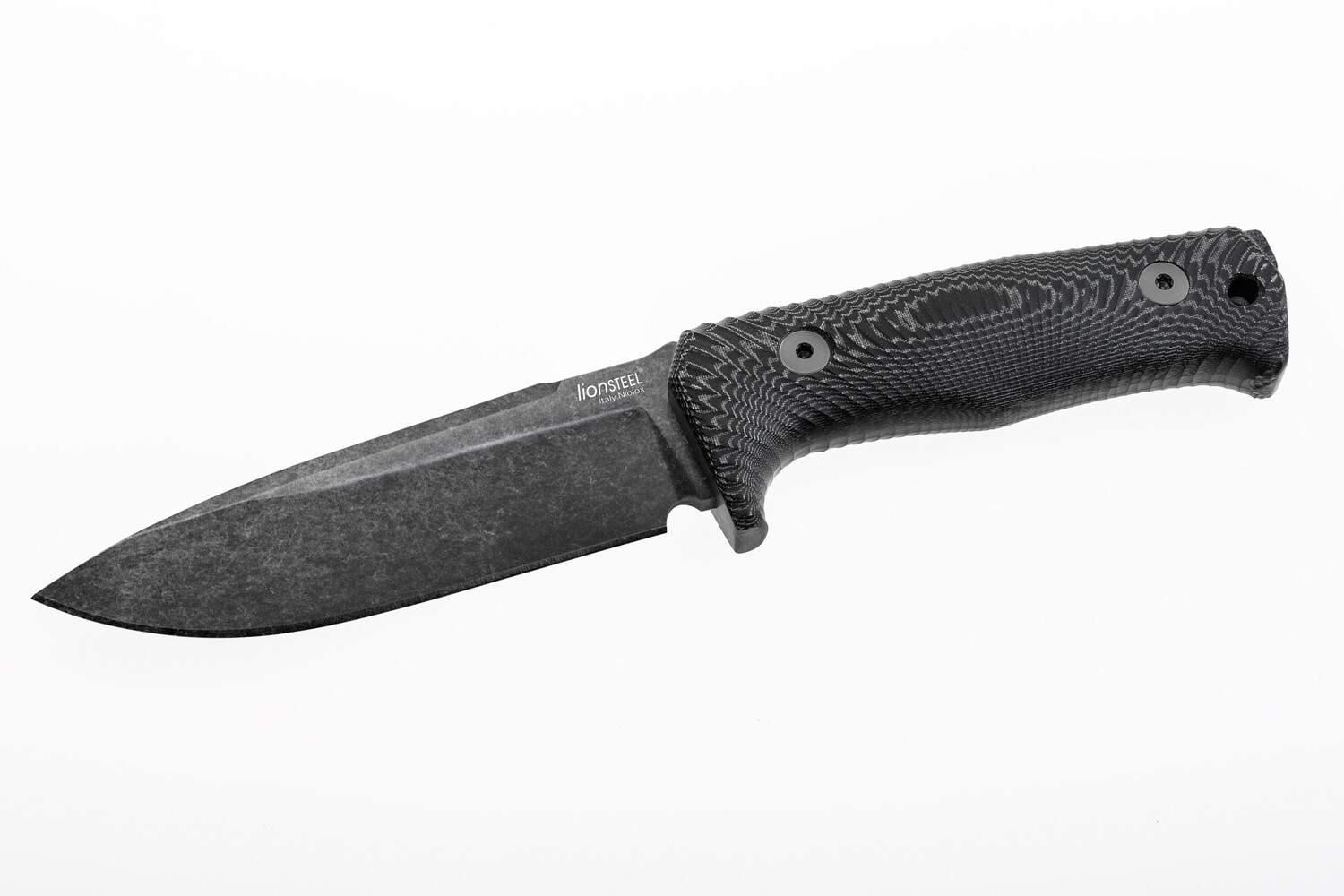 LionSTEEL T5 5&quot; Fixed Blade Knife / Black Canvas Micarta / Black Stonewash Niolox Steel