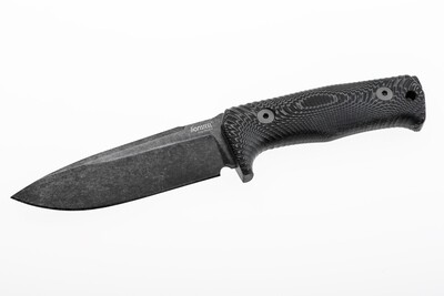 LionSTEEL T5 5" Fixed Blade Knife / Black Canvas Micarta / Black Stonewash Niolox Steel